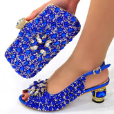 Lady's Italian Leather Shoe and Bag Set Blue Color Shoe with Matching Bag - Acapparelstore